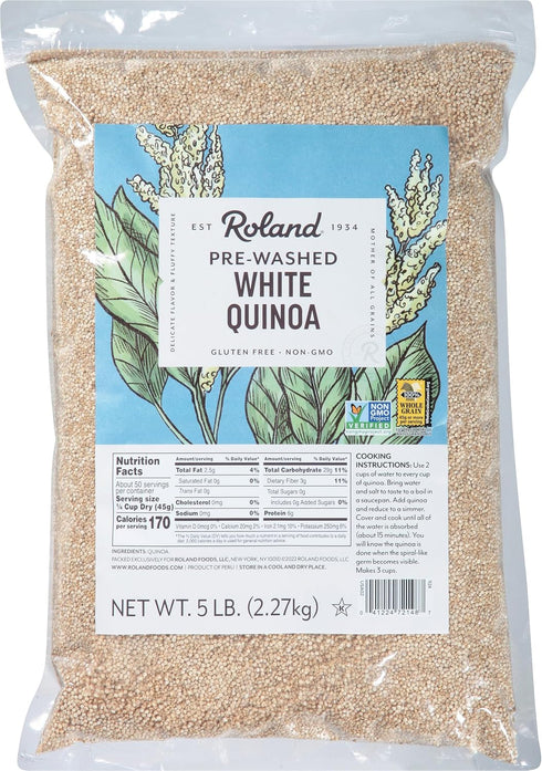Roland Foods White Quinoa, Pre-washed, Specialty Imported Food, 5 Lb Bag