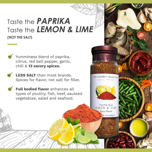The Gourmet Collection Paprika Lemon & Lime Spice Blend, Cooking Seasoning for Chicken, Fish, Eggs, 156 Servings
