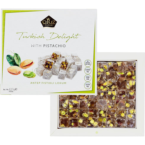 420g Apprx.42 Cerez Pazari Turkish Delight Pistachio Candy Gourmet Premium Vegan Sweets Medium Gift Box | Sweet Luxury