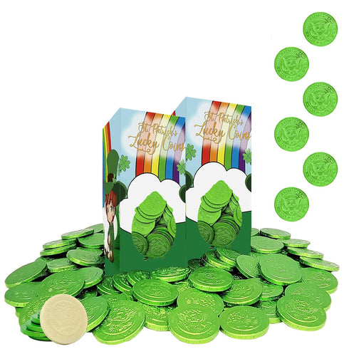Fruidles St. Patrick's Day White Coins, Green Foil Design Gelt in Leprechaun
