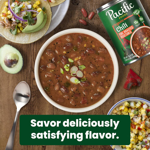16.5 oz Can(Pack 1) Pacific Foods Organic Fire Roasted Vegetable Chili, Plant Based