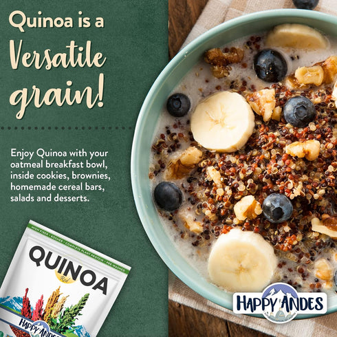 3 lb Happy Andes Tri-Color Organic Whole Grain Quinoa Non-GMO, Non Gluten, Ready to Cook Food for Oats & Seeds Recipes