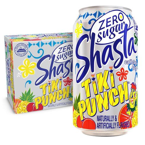 Shasta Zero Sugar Tiki Punch | 12-Pack of 12oz Cans | Tropical