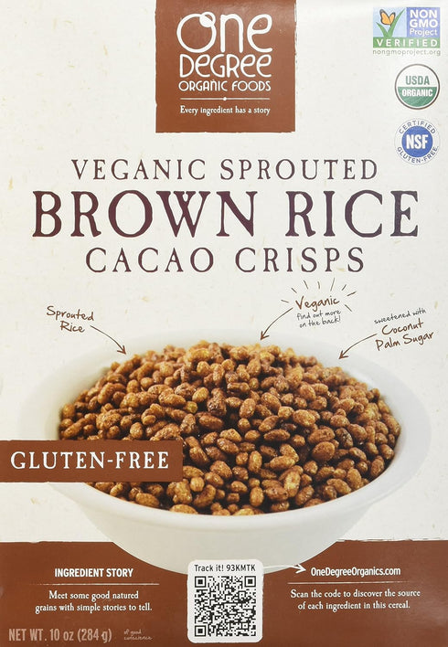 One Degree Organic Foods Sprouted Brown Rice Cacao Crisp, 10 Ounce (Pack