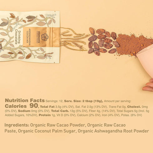 Elements Truffles Dark Hot Chocolate with Ashwagandha - 8 Oz All-Natural, Handmade Mix with Organic Cacao Powder