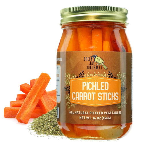 Green Jay Gourmet Spicy Pickled Carrot Sticks in a Jar - Fresh