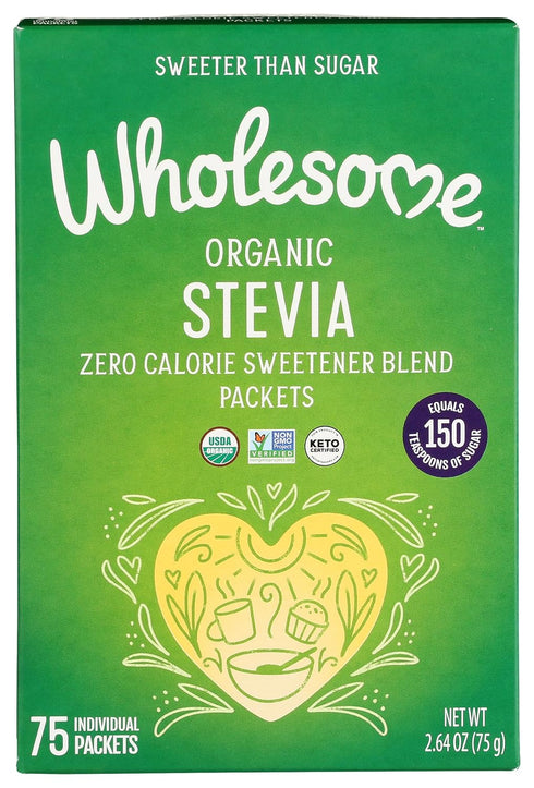 Wholesome Sweeteners Organic Stevia, 75 Count Packets, Zero Calorie Sweetener Blend, 1 Pack