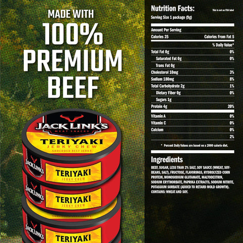 0.32 oz., Pack 24 100% 7.68 Oz Jack Links Jerky Chew, of Shredded Beef Jerky, Made with Beef, Teriyaki