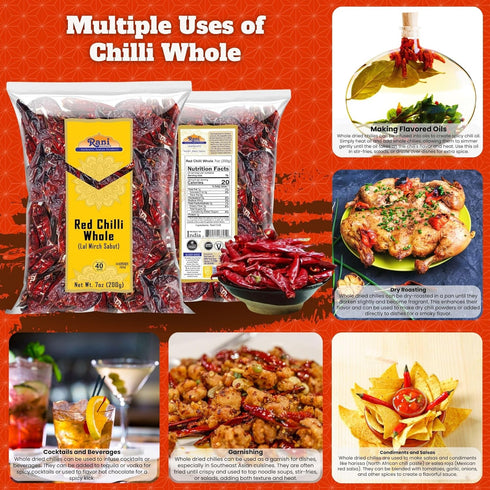 Rani Chilli Whole (Lal Mirch Sabut) 7oz (200g) - All Natural Vegan Gluten Friendly NON-GMO