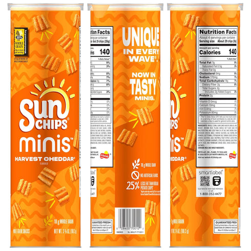 3.75 oz SunChips Minis, Harvest Cheddar Whole Grain Chips, Canister