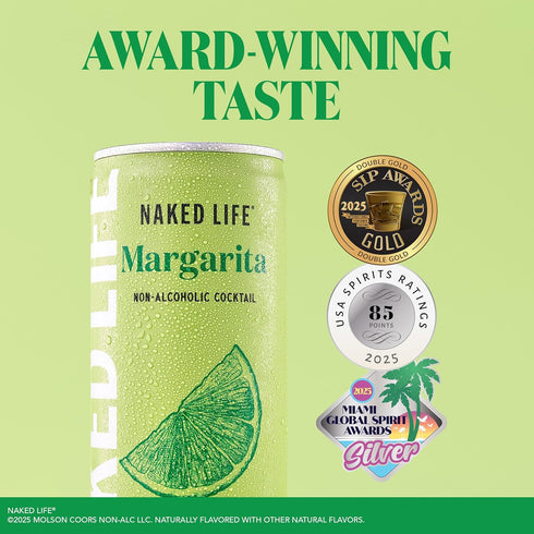 4 pack, 8.4 oz Naked Life Non-Alcoholic Drinks, Margarita, Zero Sugar, Low Calorie, Alcohol-Free Cocktails fl cans