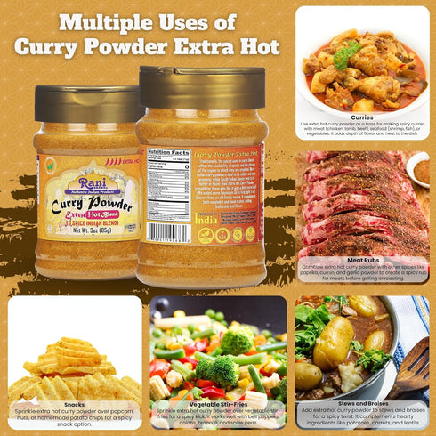Rani Curry Powder EXTRA HOT (11-Spice Indian Blend) 3oz (85g) PET Jar - All Natural, Vegan, Gluten Friendly, Kosher