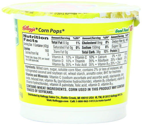 Kellogg's 1.5 6 Corn Pops Breakfast Cereal, Ounce Single Serve Cup, Cups Total