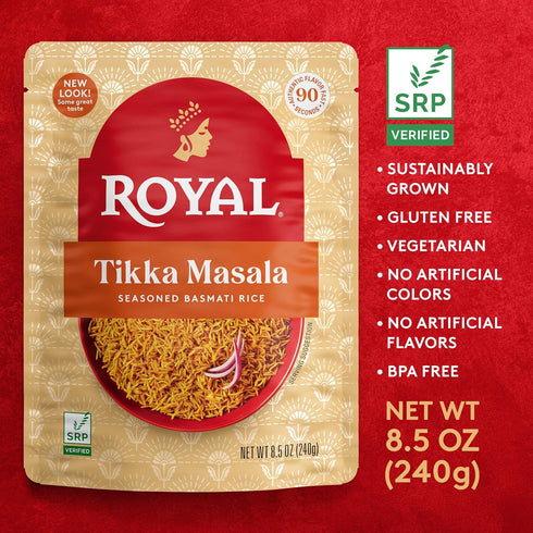 8.5 oz (Pack 6) Royal Tikka Masala Basmati Rice - Ready to Heat Rice - Microwavable Pouch