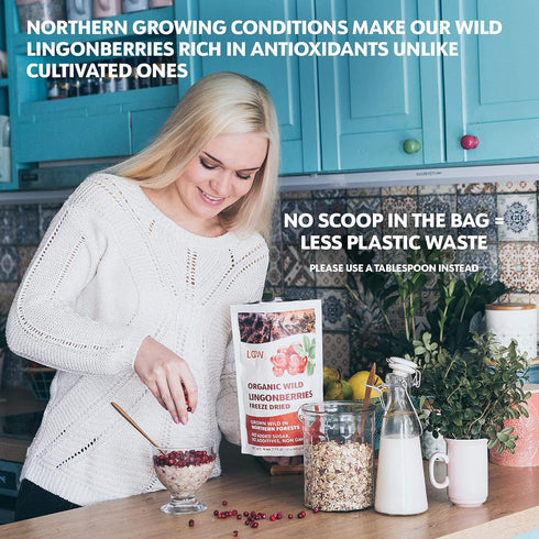 100% 4oz (34 Organic Whole Lingonberries Freeze-Dried Wild Nordic Superberry, Traditional ScandinavianSwedish Food