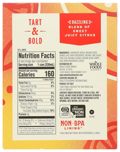 11.2 Oz, 4 Pack 4 Pack, Whole Foods Market Blood Orange Italian Soda, Fl | Organic