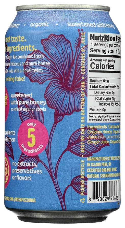 Fresh Fizz Organic Soda w/Real Food Ingredients, Sweetened w/Honey, Made w/Juices, Spices & Fresh Herbs (Hibiscus