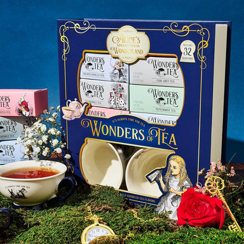 Set, 2 32 Packaging, Set 34 Alices Adventures in Wonderland Tea Assortment Gift Includes Ceramic Cups and Tea Bags