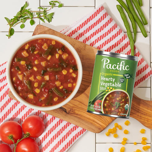 16.3 oz (Pack 12) Pacific Foods Organic Hearty Vegetable Soup, Plant Based, Can