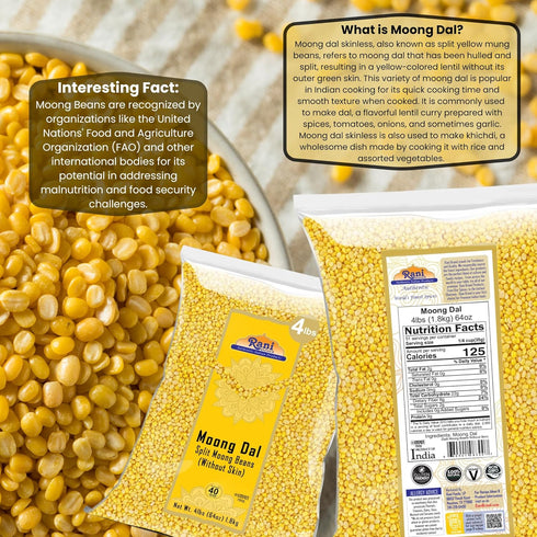 64oz (4lbs) 1.81kg Rani Moong Dal (Split Mung Beans Without Skin) Lentils Indian Bulk ~ All Natural | Gluten Friendly |