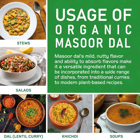 2 Jiva Organics Organic Masoor Dal Pound Bag (Split Red Lentils) - Non-GMO, Pure & Natural
