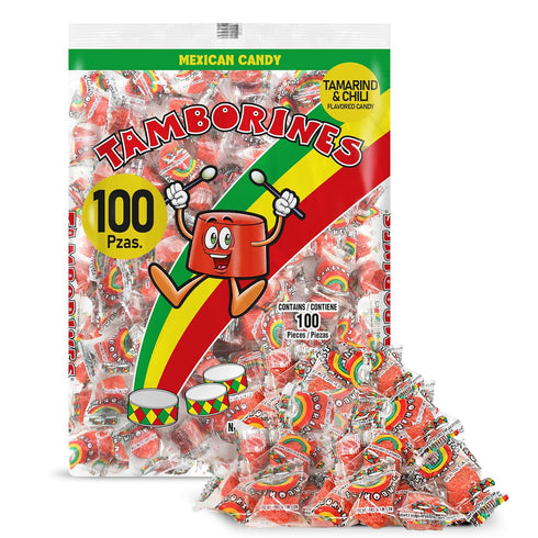 Tamborines Enchilados Mexican Hot Candy with Chili and Tamarind, 100 Individually Wrapped