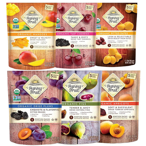 Sunny Fruit Organic Dried Fruit Assortment - Figs, Apricots, Dates, Mango, Cherries
