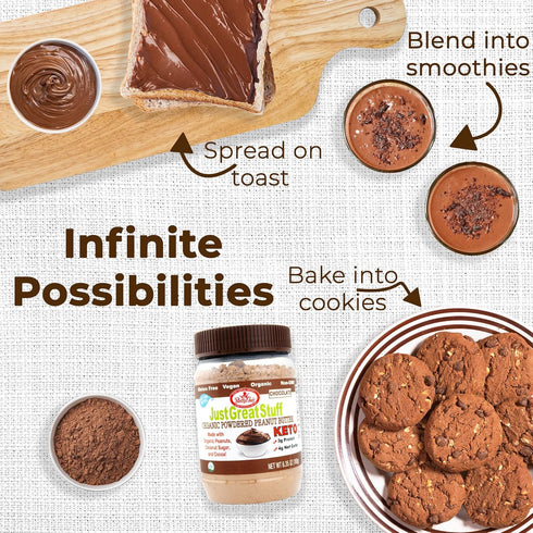 Betty Lou's 100% Organic Chocolate Peanut Butter Powder, Gluten Free, Vegan, Low Calorie, 6.35 Oz
