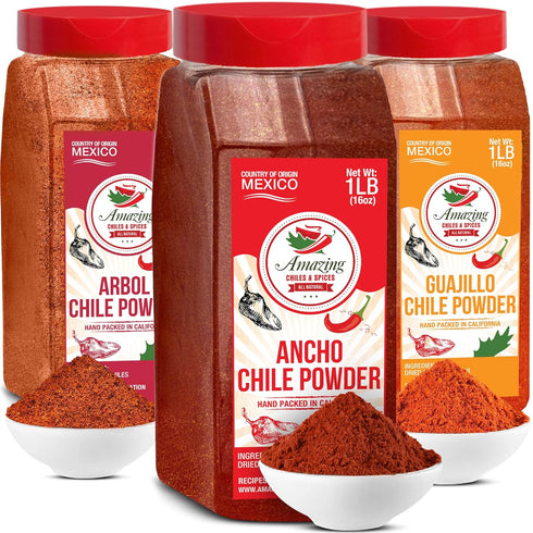 Chile Powder Variety Pack (48 oz Total) Ancho, Guajillo & Arbol for