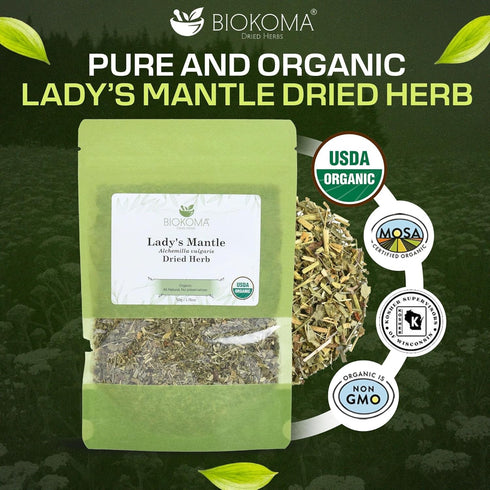 1.76 oz Biokoma Organic Lady's Mantle Herb - Loose Herbal Tea Alchemilla Vulgaris - USDA Organic Leaves - Resealable