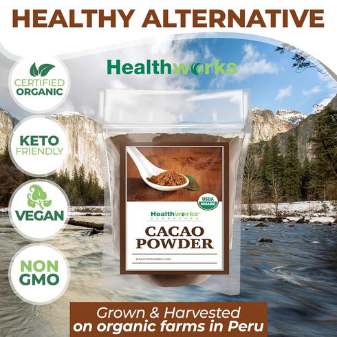 16 Oz 1 Lb Healthworks Superfoods Organic Cacao Powder - / - Cocoa Chocolate Substitute - Rich Chocolate Flavour