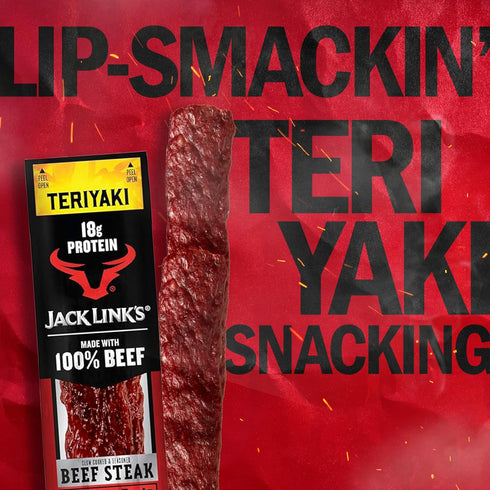18g 100% (12 Pack) 2 oz Jack Link's Teriyaki Beef Steaks - Ready to Eat Real Meat Protein Snacks - Protein per Serving