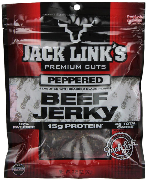 Jack Link's Beef Jerky, Peppered, 3.25-Ounce Bags (Pack of 4)