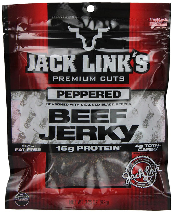 Jack Link's Beef Jerky, Peppered, 3.25-Ounce Bags (Pack of 4)