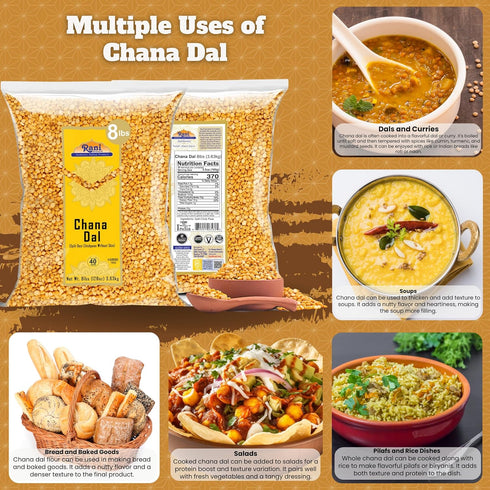 128oz (8lbs) 3.63kg Rani Chana Dal (Split Desi Chickpeas without skin) Bulk ~ All Natural | Gluten Friendly | NON-GMO |