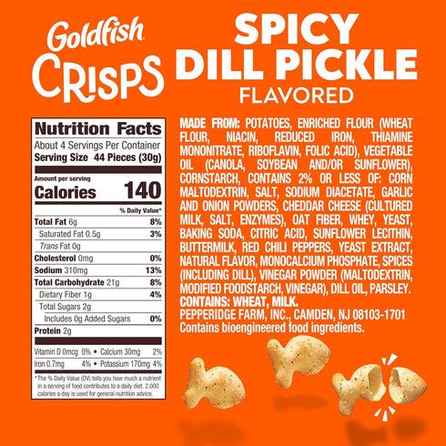 4.8 Oz Goldfish Crisps Spicy Dill Pickle Baked Chip Crackers, Bag