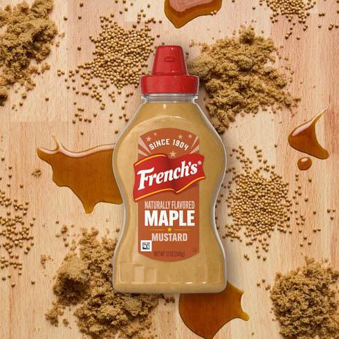 12 oz Frenchs Mustard, Maple, Made with Maple Syrup, Smooth & Sweet Mustard and Dipping Sauce, For Sandwiches, Salmon