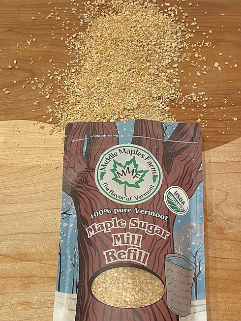 8oz Vermont Pure Organic Coarse Maple Sugar Chunks, Product of USA, from Middle Maples Farm, resealable pouch, Use as