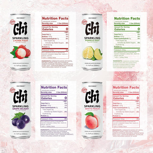 4 Pack, 11.16 oz (Pack 24) CHI FOREST Sparkling Water Beverage, Flavors Variety Zero Sugar, fl Cans