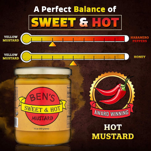 16 oz Ben's Sweet & Hot Mustard Spicy Mustard Dipping Sauce and Yellow Mustard Spread Deli Mustard All Natural Mustard