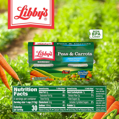 4-4oz (Pack 6) Libby's Microwavable Cups Cups of Choose Vegetable Type Below (Peas)