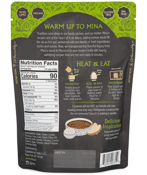 Packaged 10 oz (Pack 6) Mina Moroccan Lentils, Ready to Eat, Lentils High In Plant Based Protein, Vegan, Non-GMO