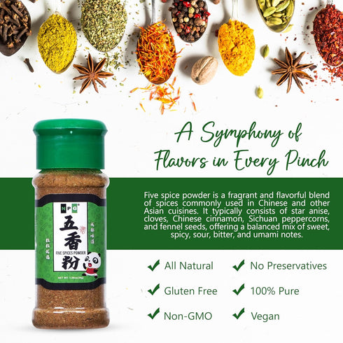 NPG Authentic Chinese Five Spice Blend, 1.08 Oz, Gluten Free, All Natural Ground Mixed Spice for Asian Cuisine