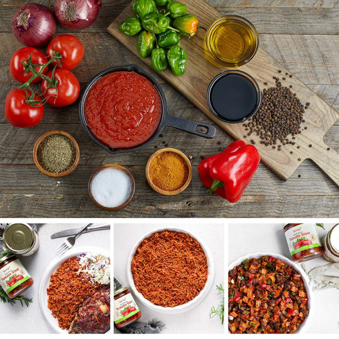 16oz (454g) 2 Pack) Nerrido Canned Tomato Stew & Jollof Rice Red Sauce, African Style Pasta Sauce with Vegetables