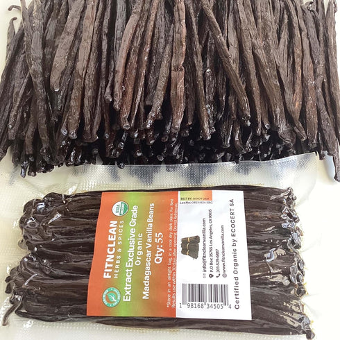 55 4" 5" Organic Madagascar Vanilla Extract Exclusive Grade B Beans| - by FITNCLEAN VANILLA| Certified USDA Organic.