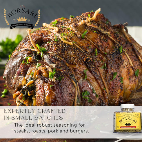 16oz, Pack 1) Borsari Cracked Pepper Seasoning Blend - Fresh Cracked Black Pepper Seasoned Salt Blend with Garlic & Red