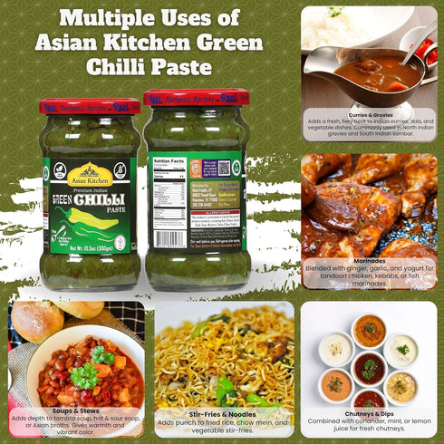 10.58oz (300g) Asian Kitchen Green Chilli Cooking Paste Glass Jar ~ Vegan | Gluten Free | NON-GMO | No Colors | Indian