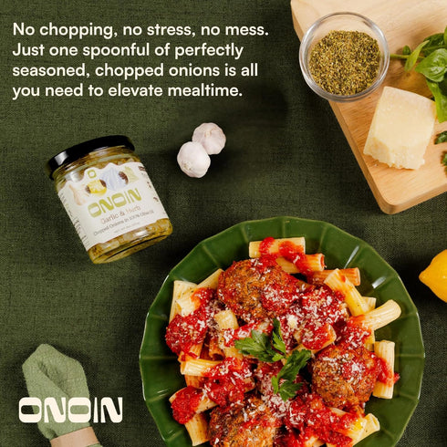 100% 9 oz (Pack 2) ONOIN Chopped Onions in Olive Oil - Seed Oil Free & Ready-to-Use Flavor Base & Topping | Garlic