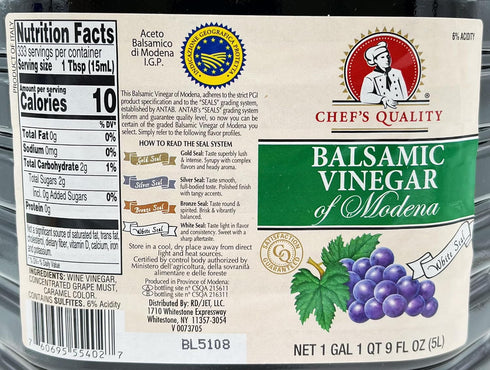 Chef's Quality 6% 1.32 Chefs Quality Balsamic Vinegar of Modena | Acidity | Gallons