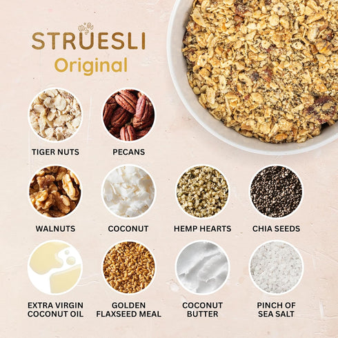 32 Oz Struesli Original Organic Granola, Grain & Gluten Free, Healthy Snacks with Chia Seeds, Nuts & Sea Salt